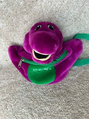 1990s Vintage Barney The Purple Dinosaur Plush Fanny Pack Hip Bum Bag Adjustable